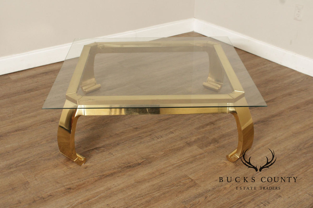 Mastercraft Attributed Hollywood Regency Asian Inspired Brass and Glass Coffee Table