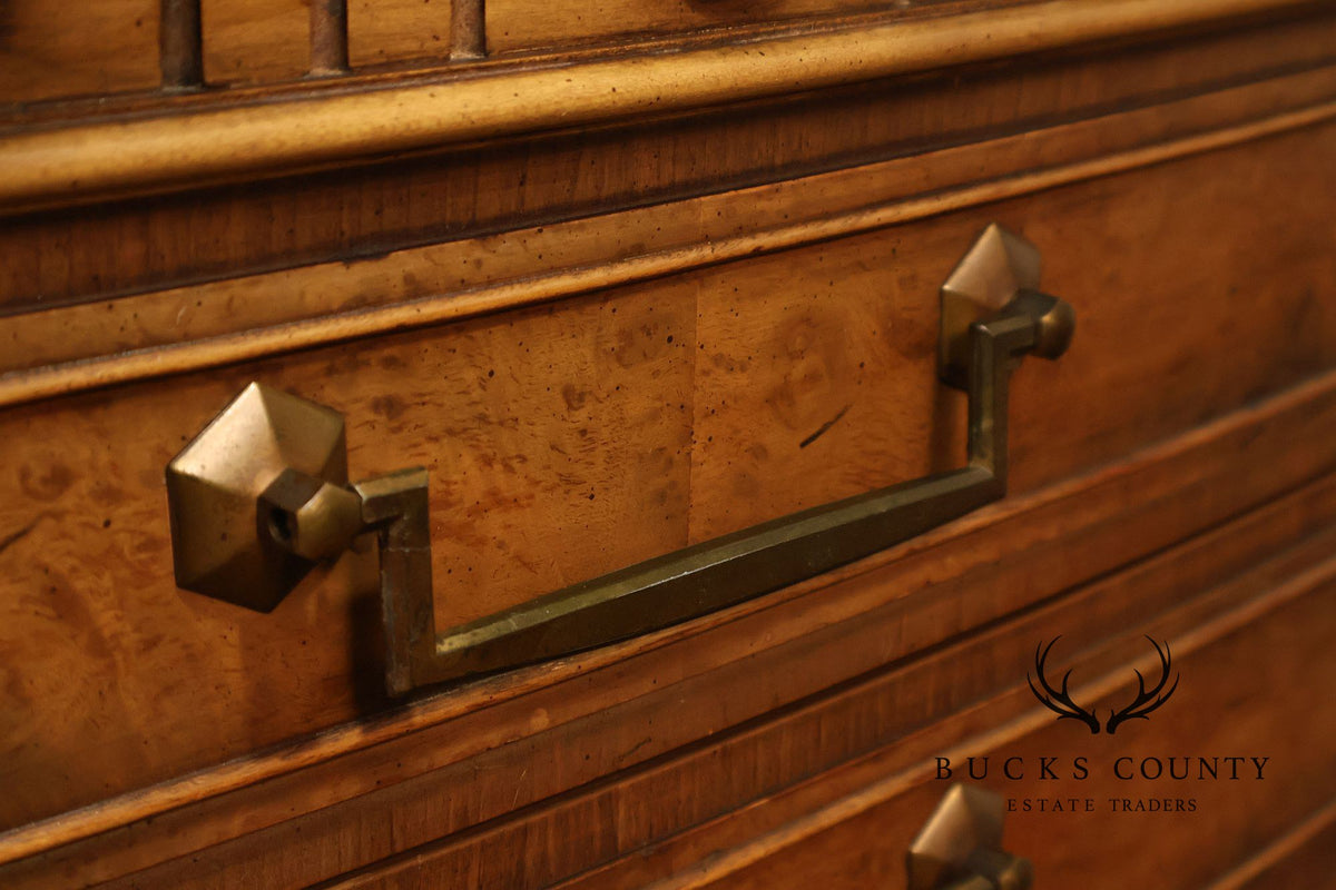 Pair Of Neoclassical Style Travertine Top Three Drawer Nightstands