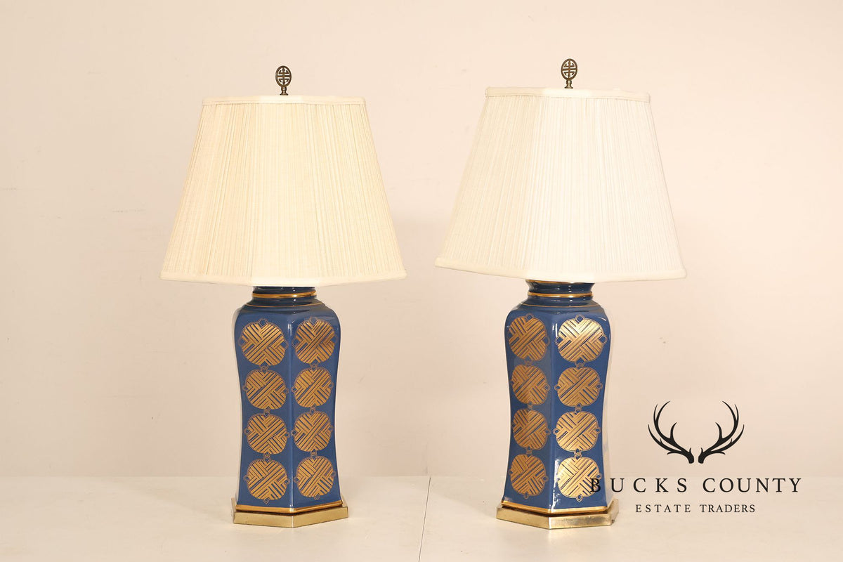 Contemporary Asian Style Pair of Porcelain Table Lamps