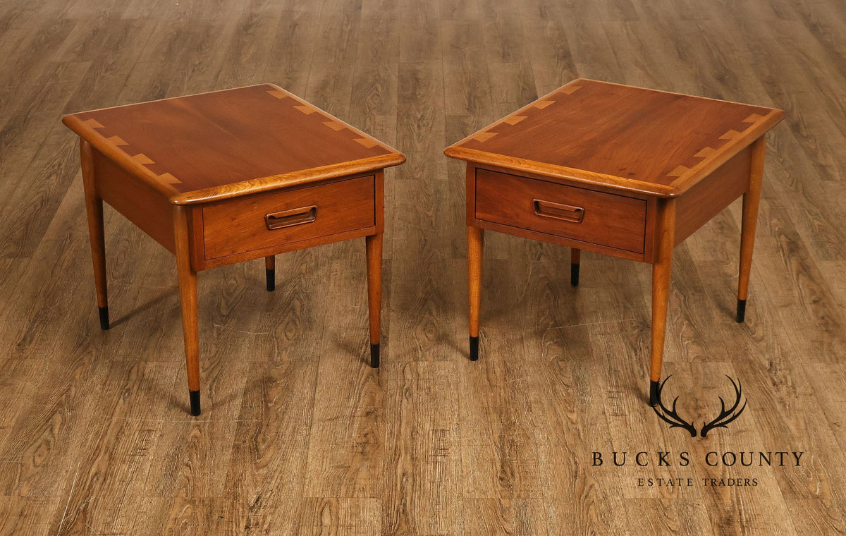 Mid Century Modern Pair Of Lane Acclaim Walnut One Drawer End Tables