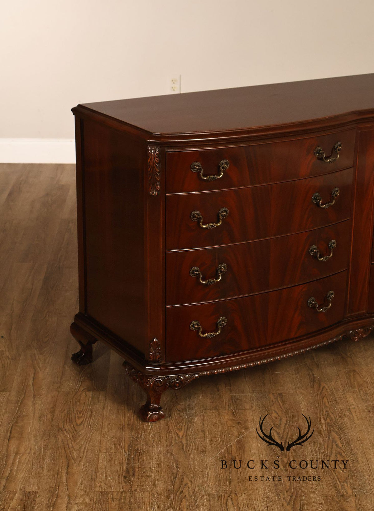 Traditional Mahogany Double Dresser With Carved Claw Feet