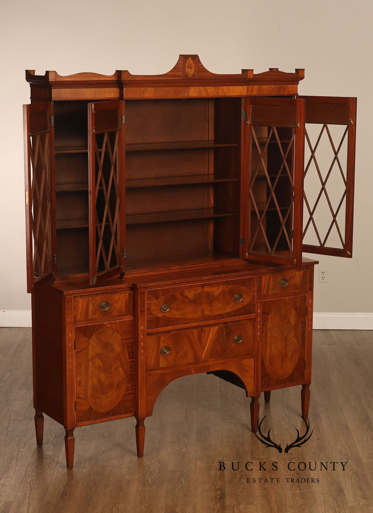 H. Sacks & Sons Marlboro Manor Federal Style Vintage Mahogany Breakfront Bookcase