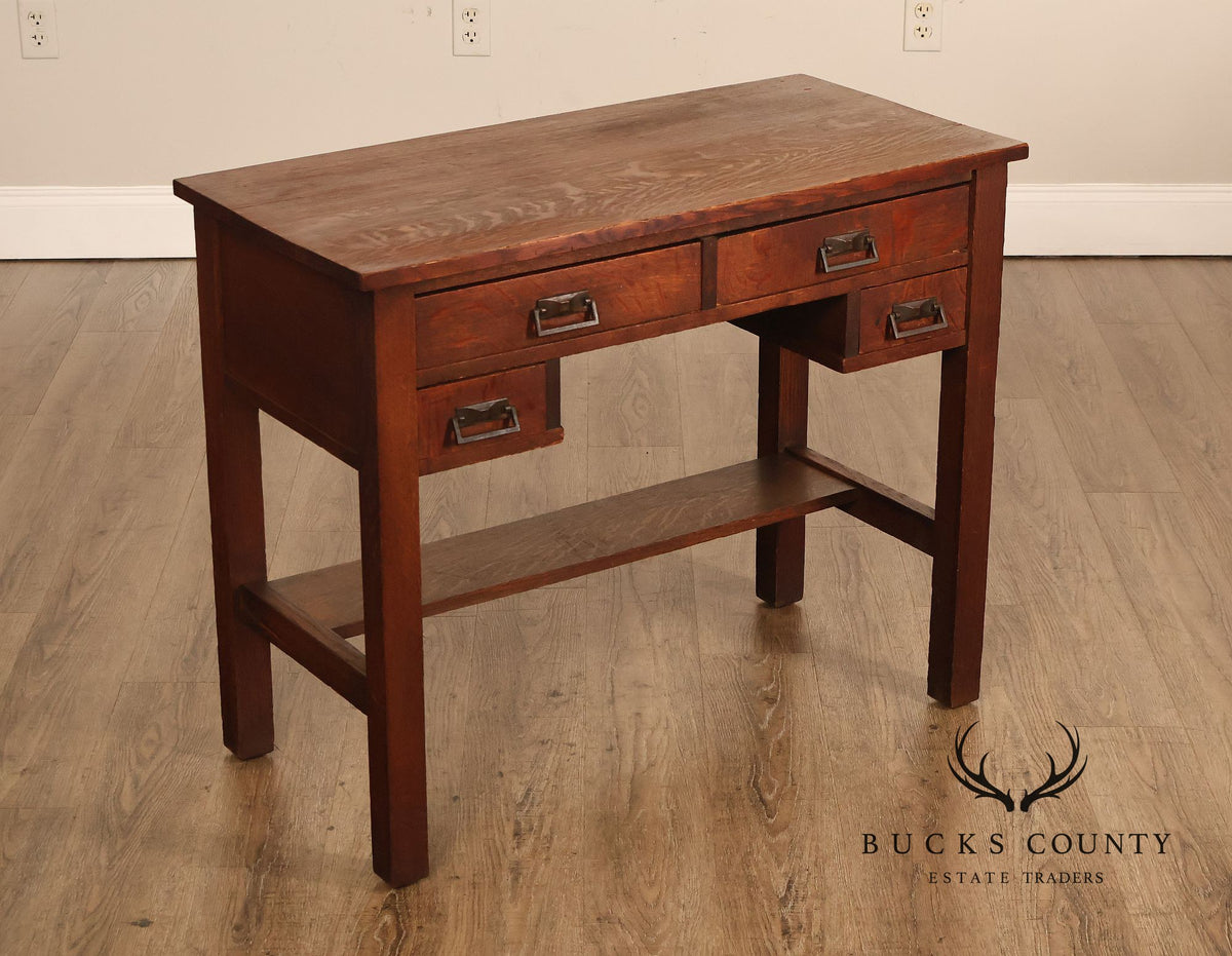 Antique Arts And Crafts Mission Oak Four Drawer Writing Desk