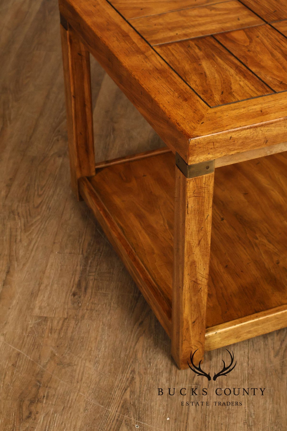 Drexel Heritage Pair Of Rustic Square End Tables With Pull Out Trays