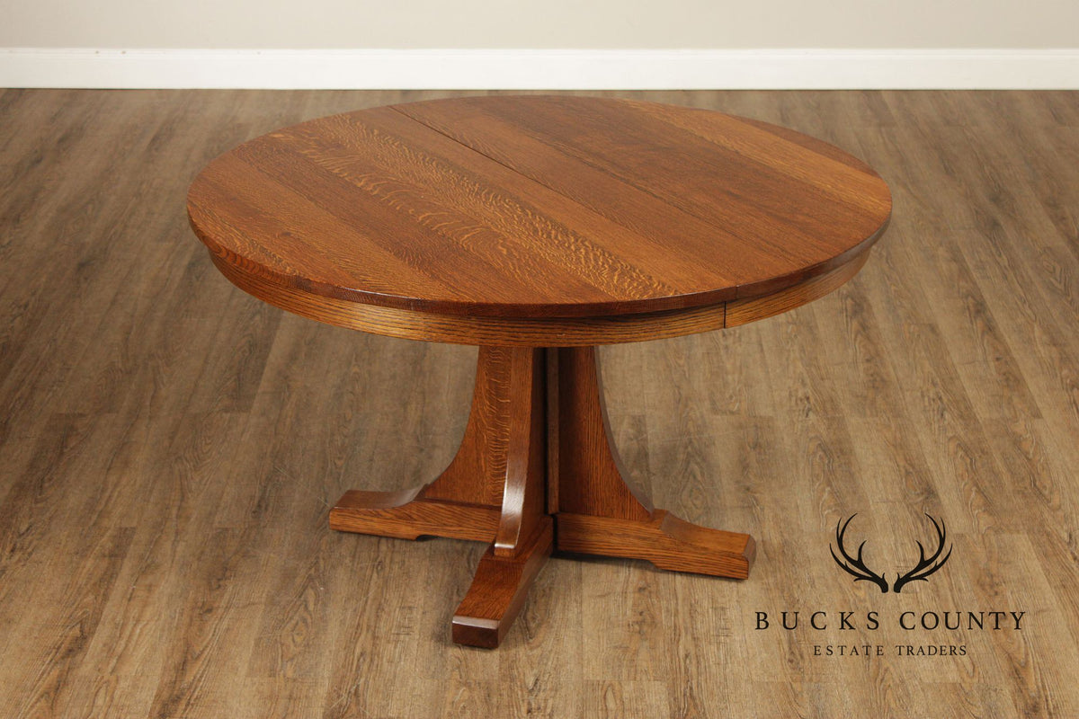 Stickley Mission Collection Round Oak Expandable Dining Table