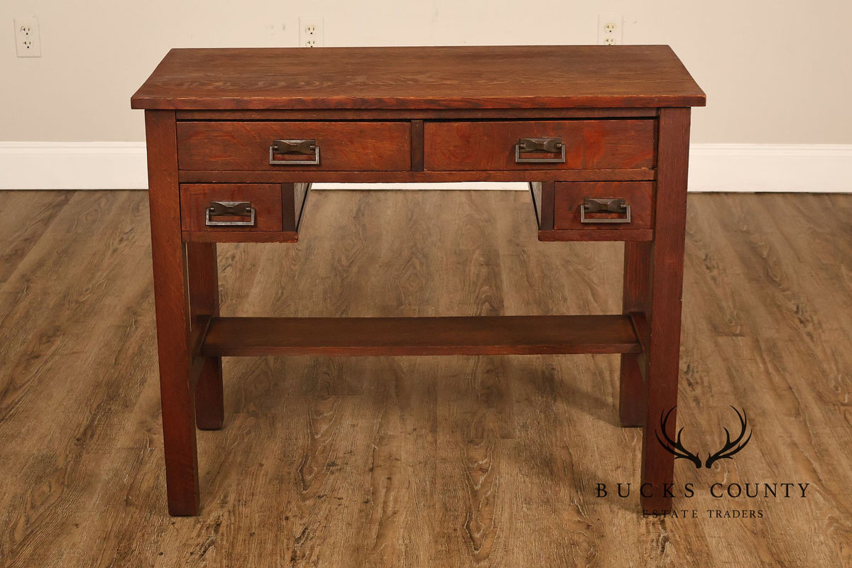 Antique Arts And Crafts Mission Oak Four Drawer Writing Desk