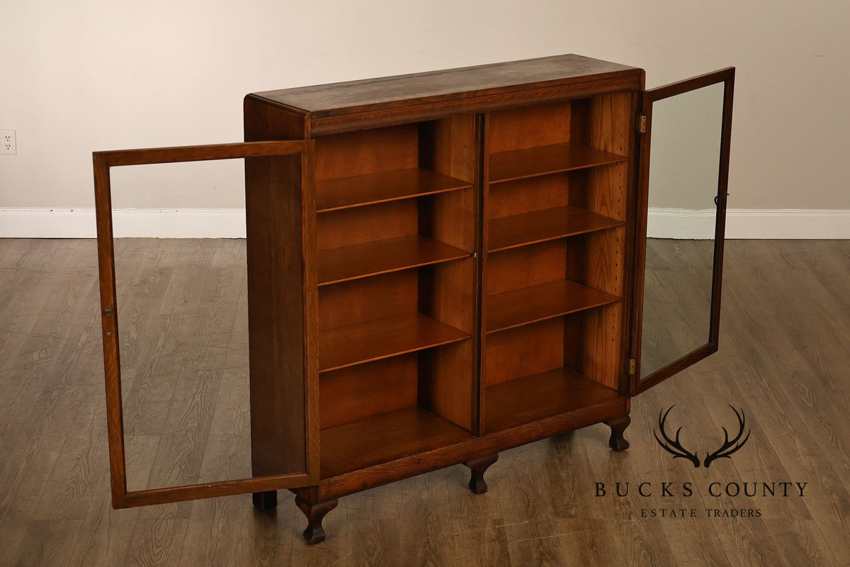 Antique Oak Two Door Glass Front Bookcase