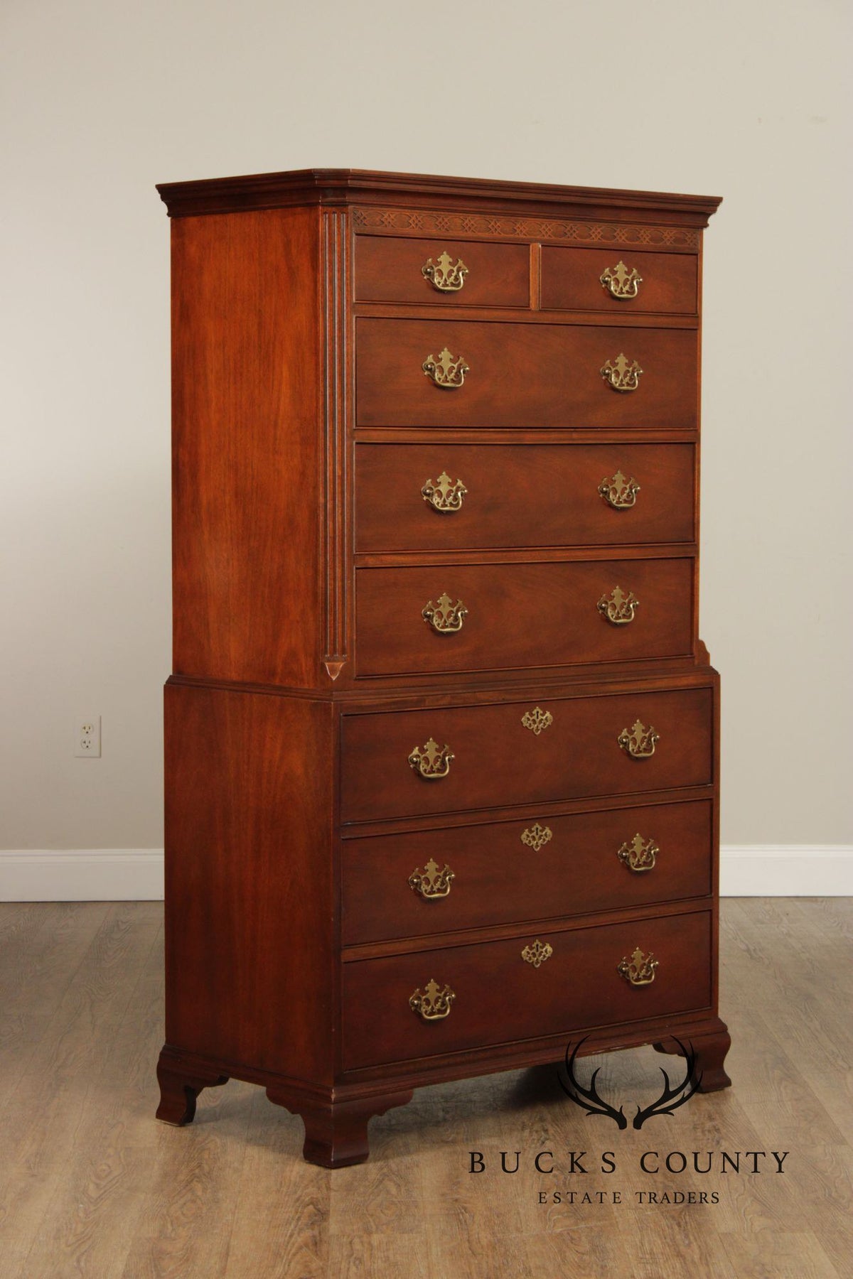 Baker Chippendale Style Mahogany Chest On Chest Highboy