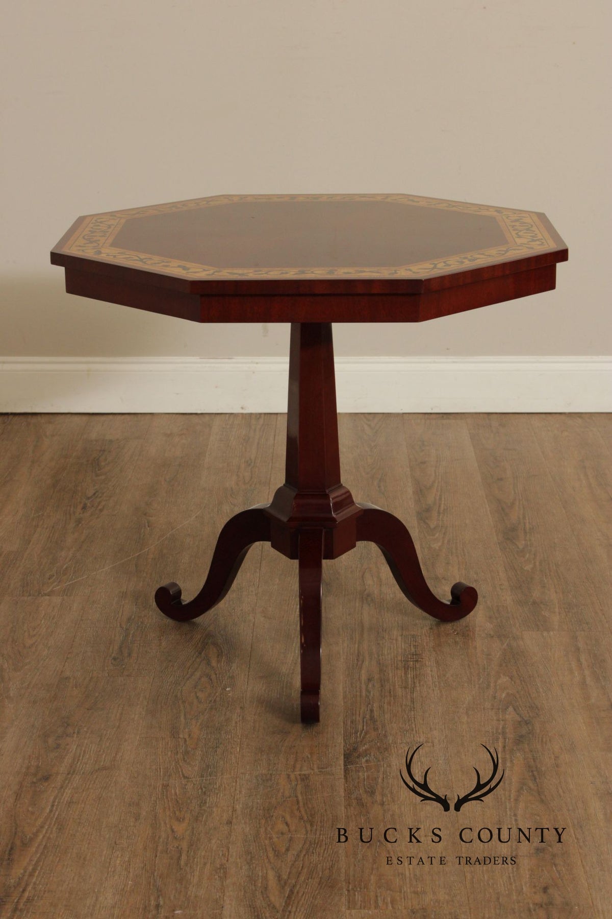 Kindel Furniture Inlaid Mahogany Pedestal Side Table