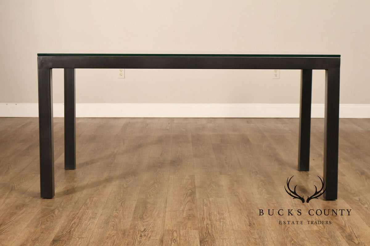 Mitchell Gold + Bob Williams Modern  Parsons Style Glass Top Dining Table