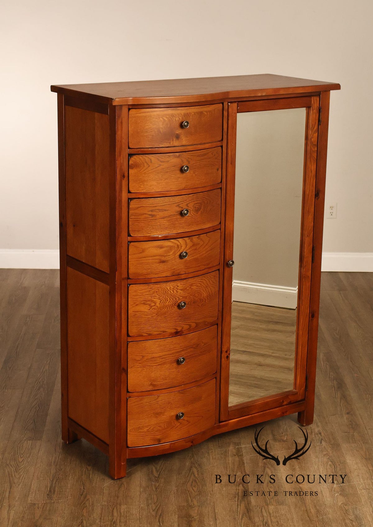 Bassett Furniture American Country Oak Seven Drawer Armoire Chifferobe With Mirror
