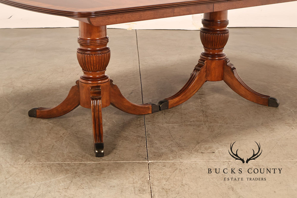 Georgian Style Banded Mahogany Double Pedestal Extension Dining Table