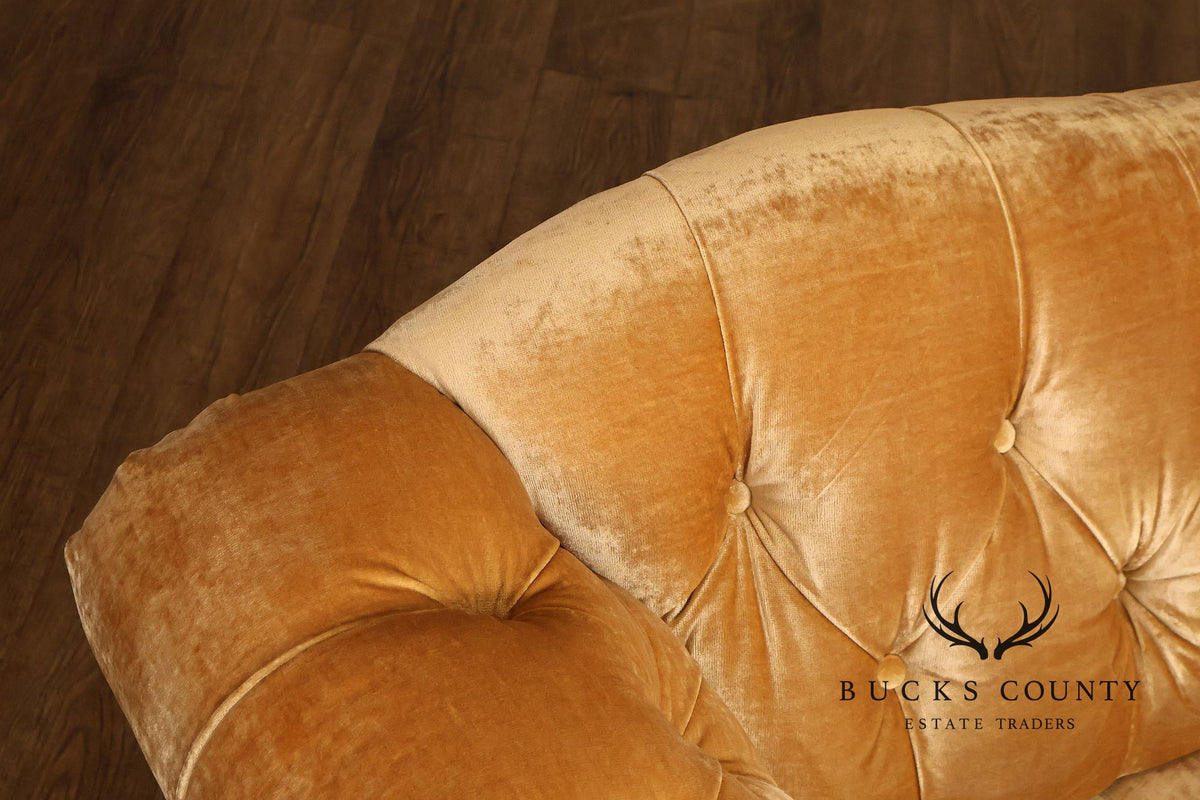 EJ Victor Victorian Revival Pair of Serpentine Tufted Velvet Sofas