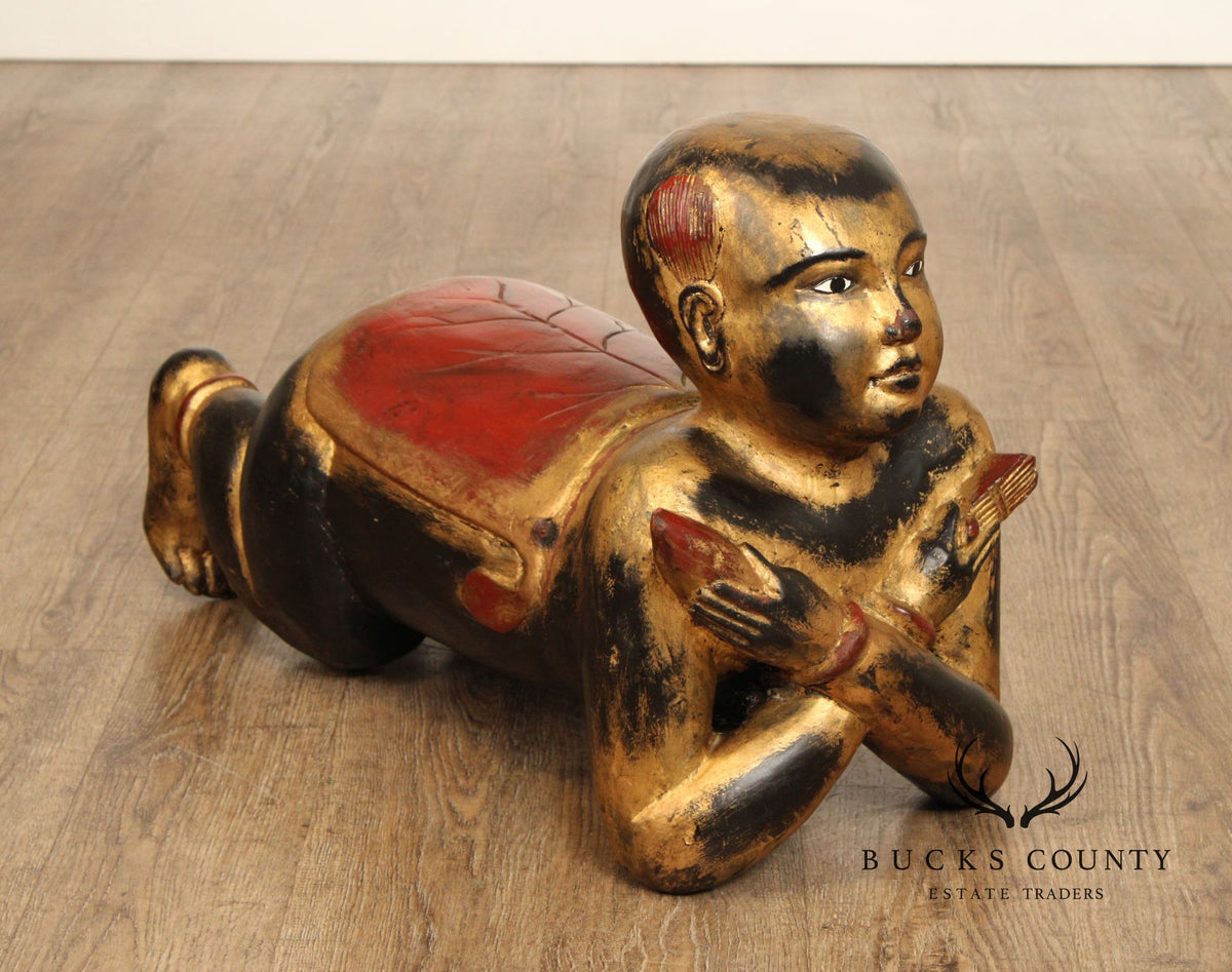 Vintage Thai Giltwood Temple Figure Stool