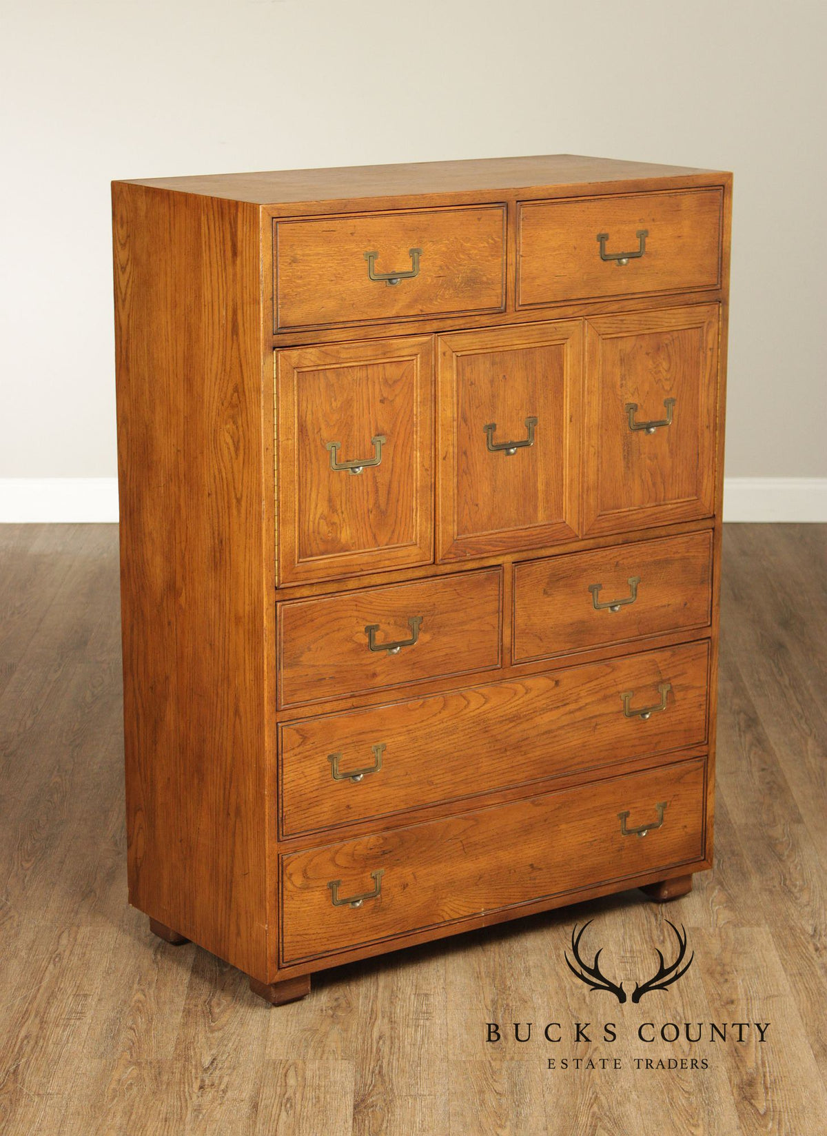 Henredon Artefacts Campaign Style Oak Tall Chest