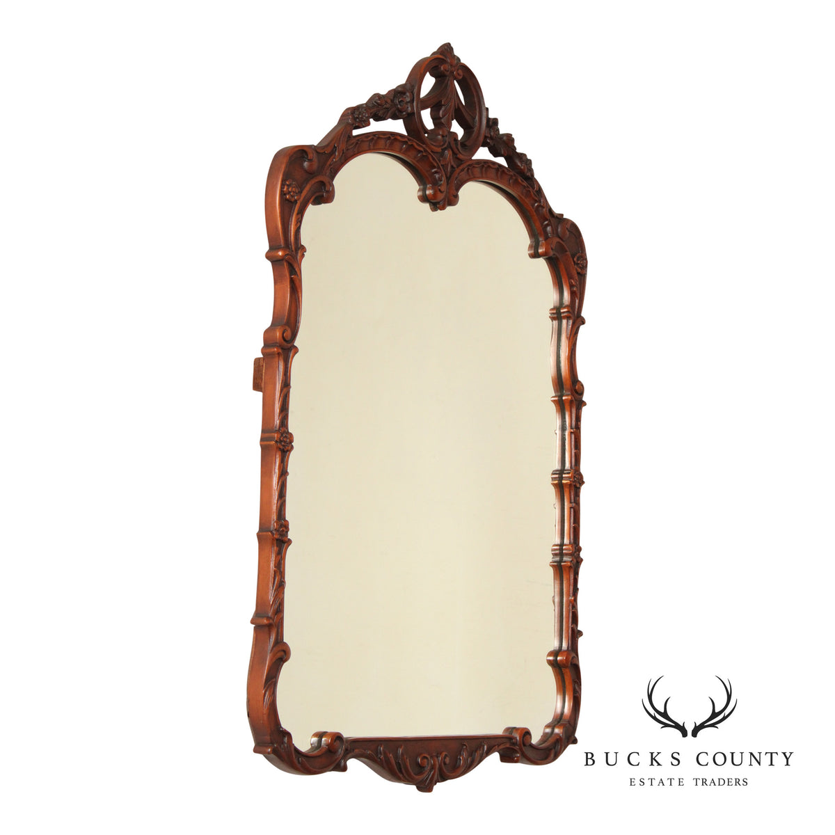 1940's Vintage French Style Carved Mahogany Wall Mirror