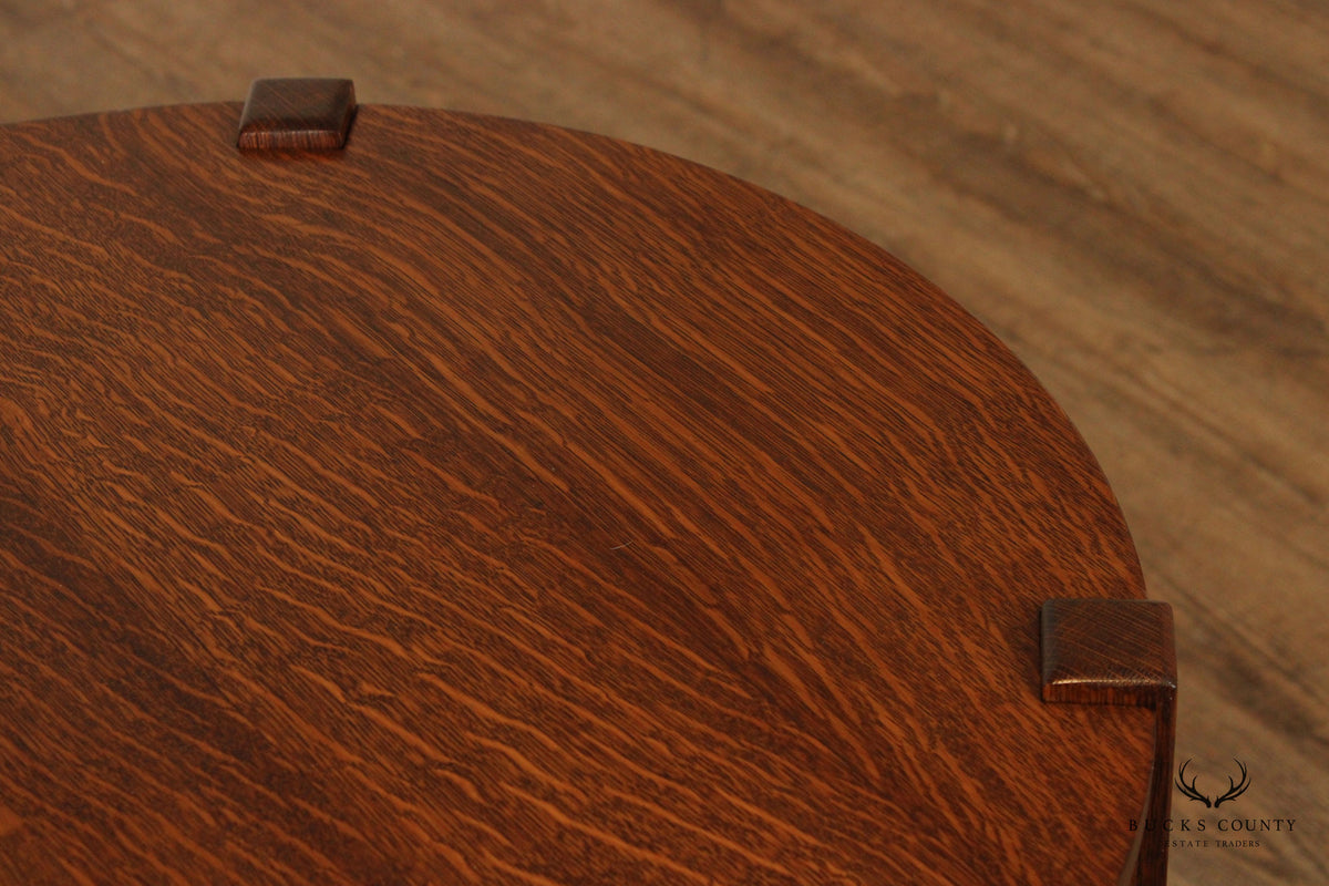Antique Mission Style Oak Round Table Lamp