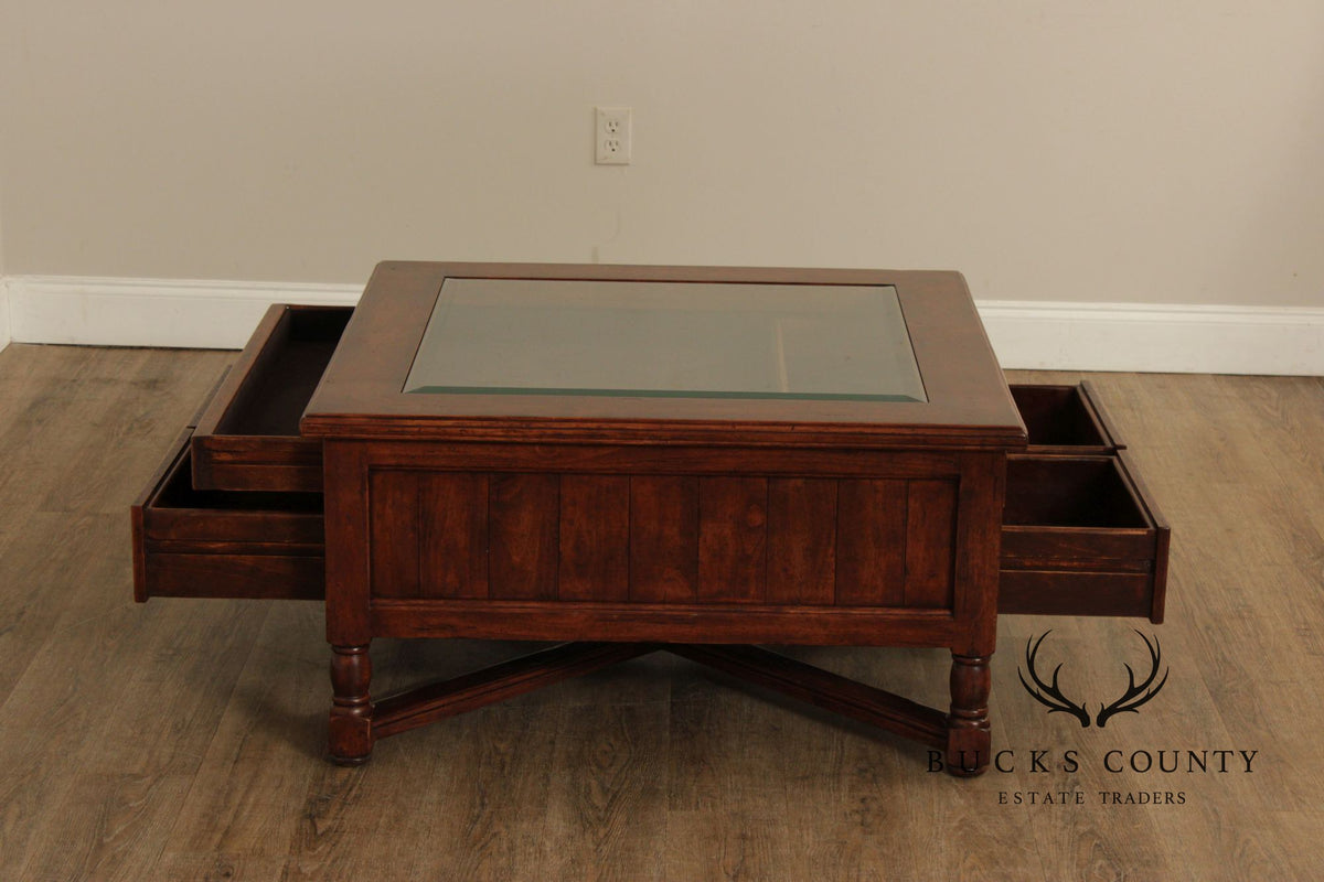 Bausman & Co. Glass Top Storage Coffee Table