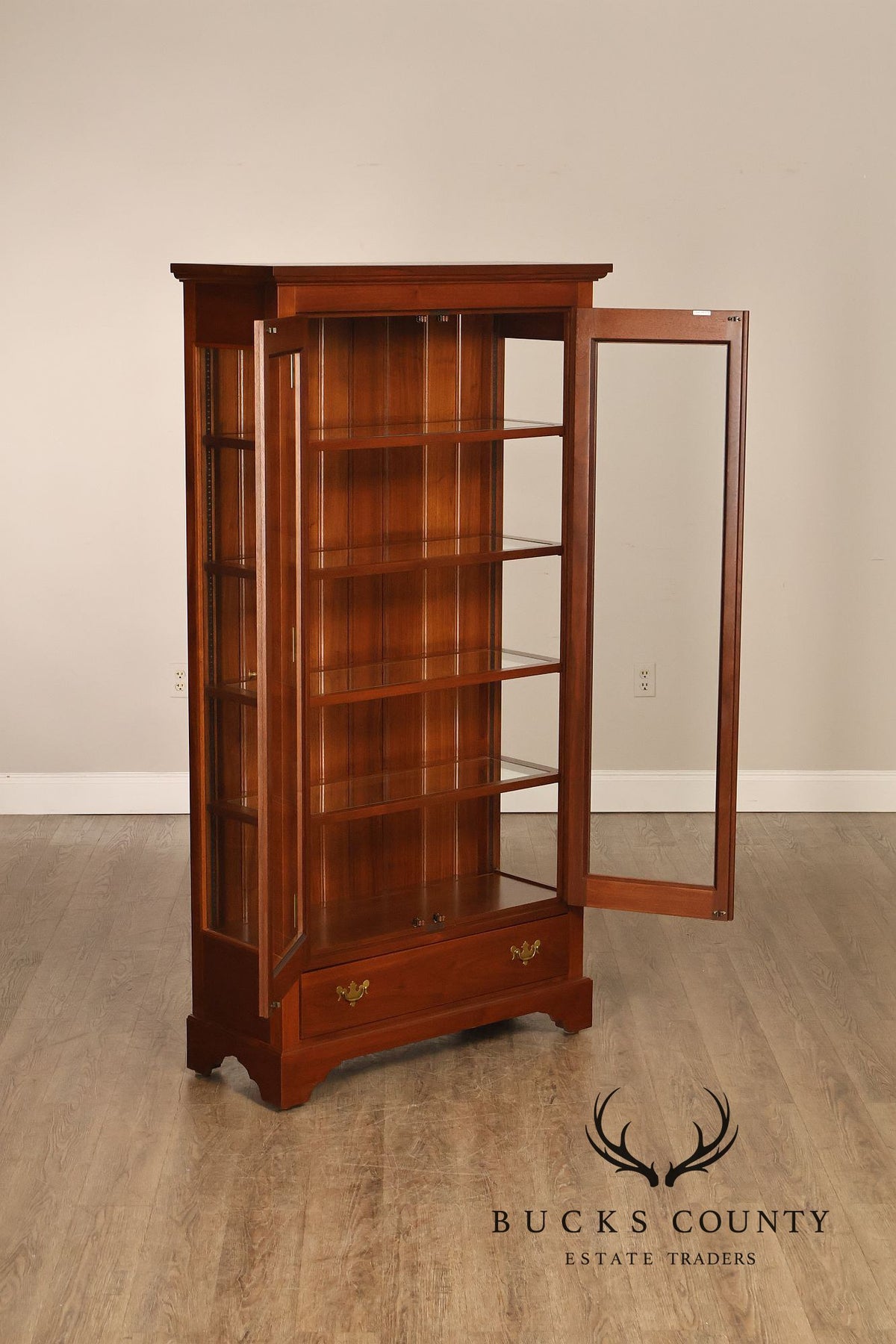 E.A. Clore Chippendale Style Bench Made Walnut Display Cabinet