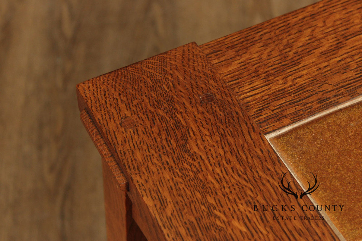 Stickley Mission Collection Pair Of Oak Tile Top End Tables