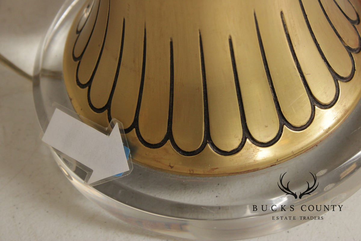 Leviton Art Deco Style Pair of Brass And Lucite Table Lamps