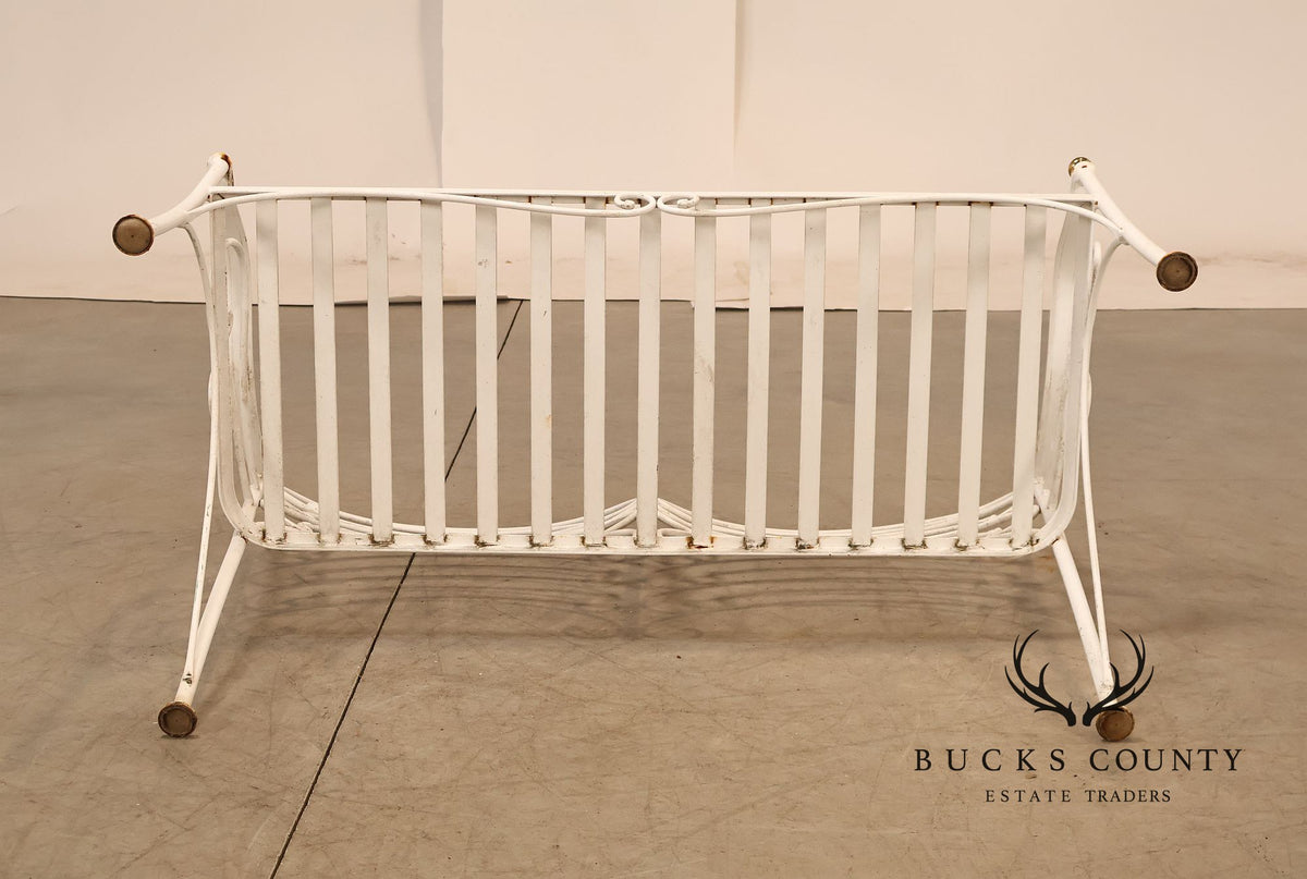 Woodard Vintage White Painted Wrought Iron Garden Bench With Scrollwork Back