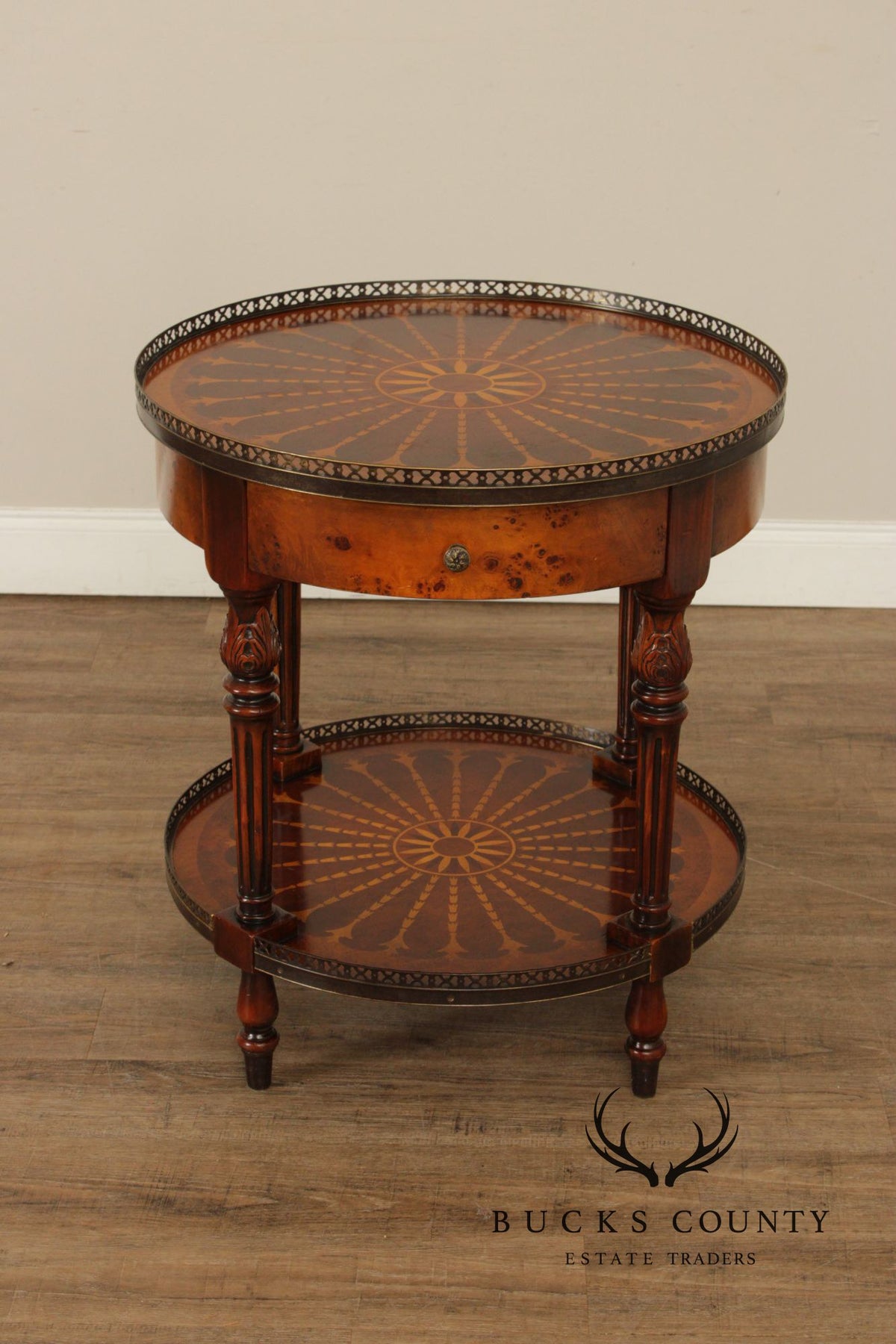 Theodore Alexander Round Two-Tier Inlaid Occasional Table