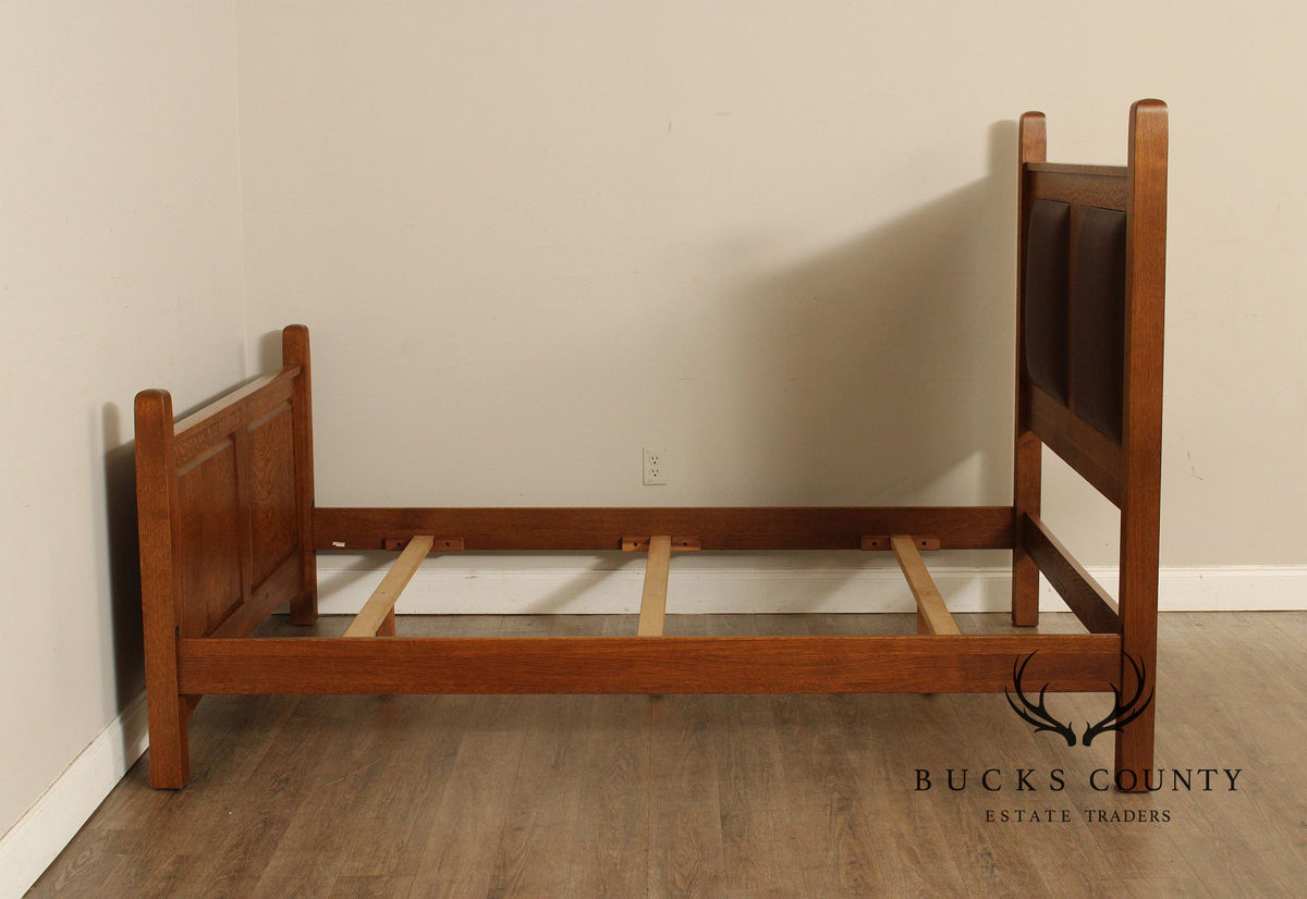 Stickley Mission Style Oak and Leather Queen Bed