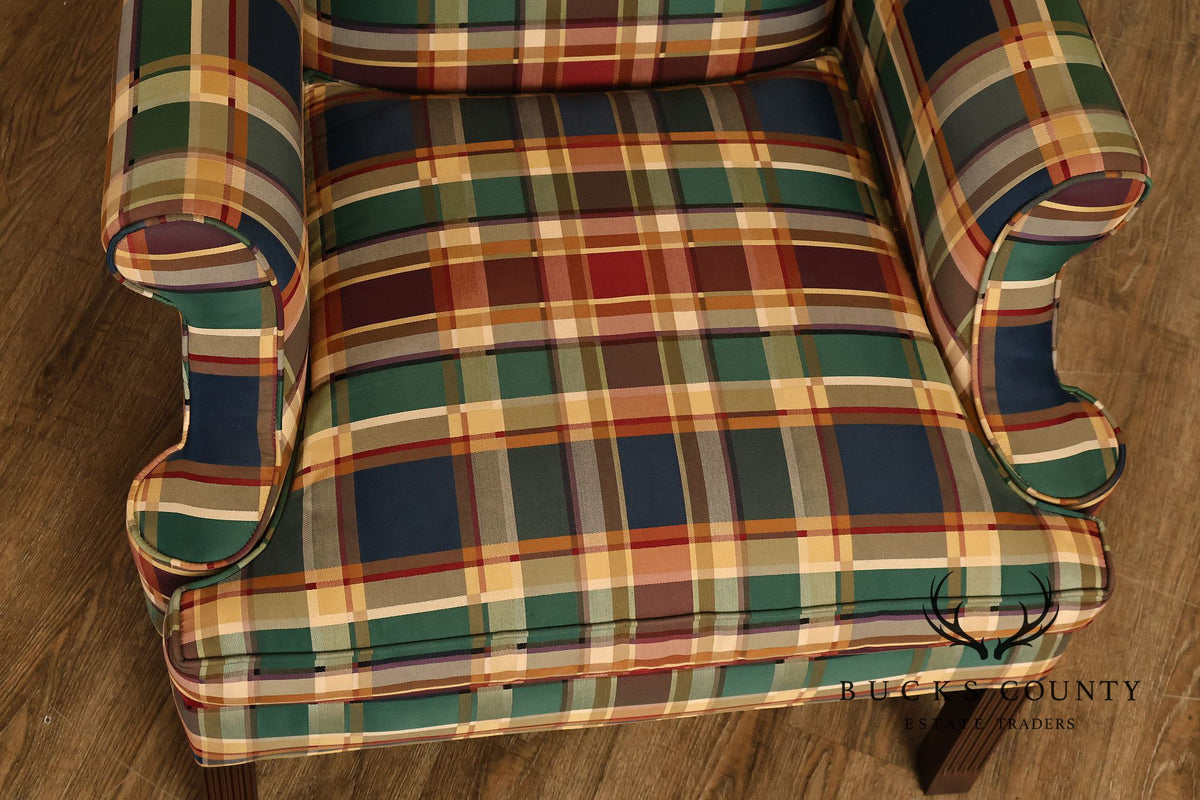 Henredon Custom Folio Collection Plaid Wingback Armchair