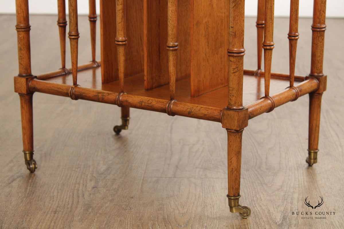Vintage Walnut Faux Bamboo Canterbury Magazine Rack