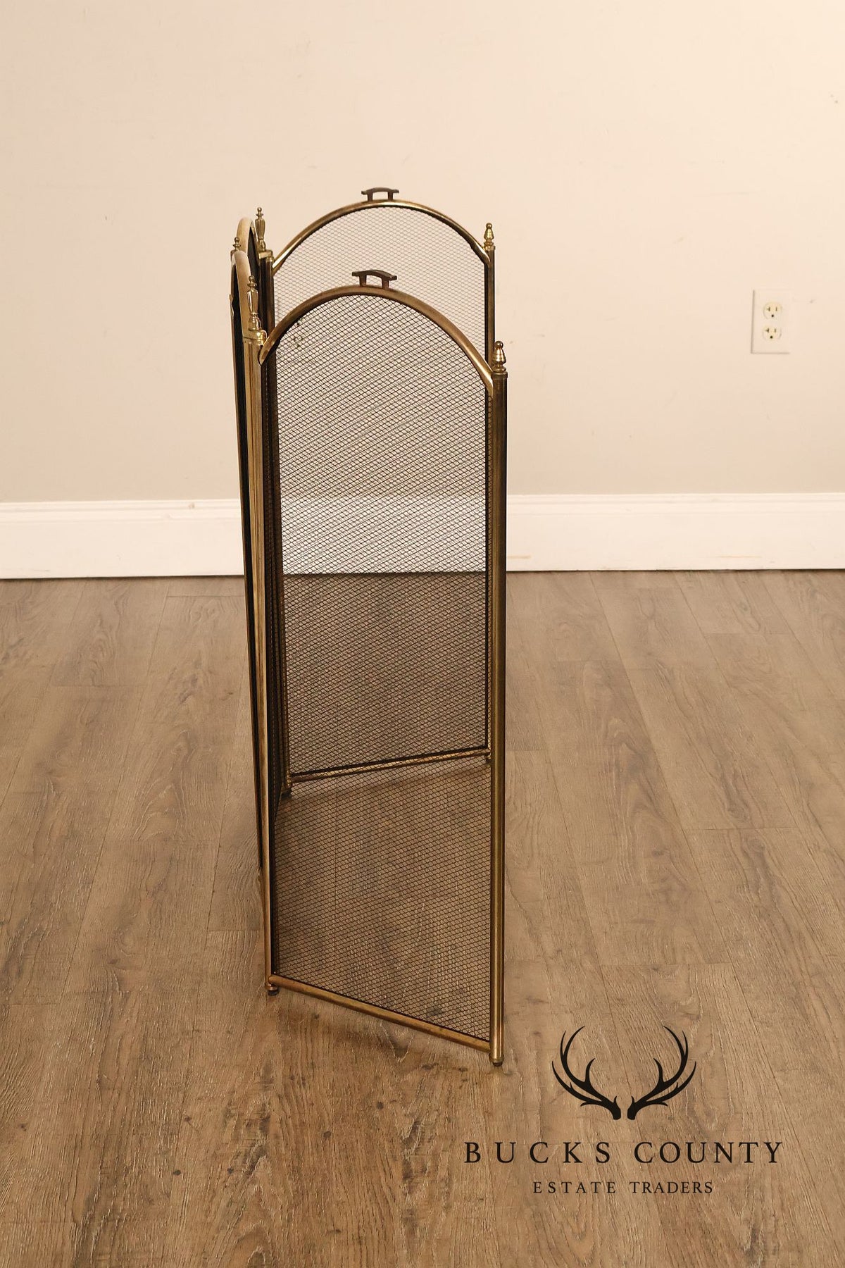 Vintage Brass Four-Panel Folding Fireplace Screen
