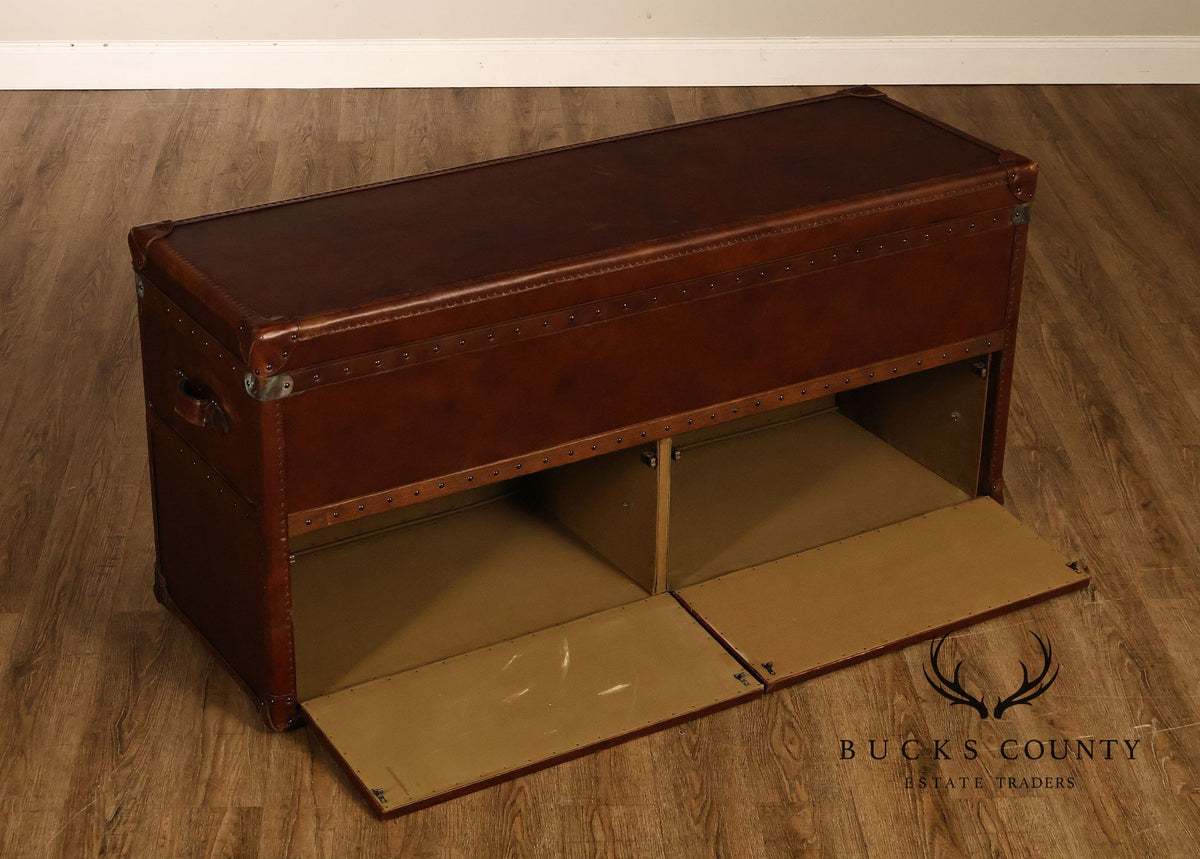 Restoration Hardware Leather Campaign-Style Storage Trunk With Drawers