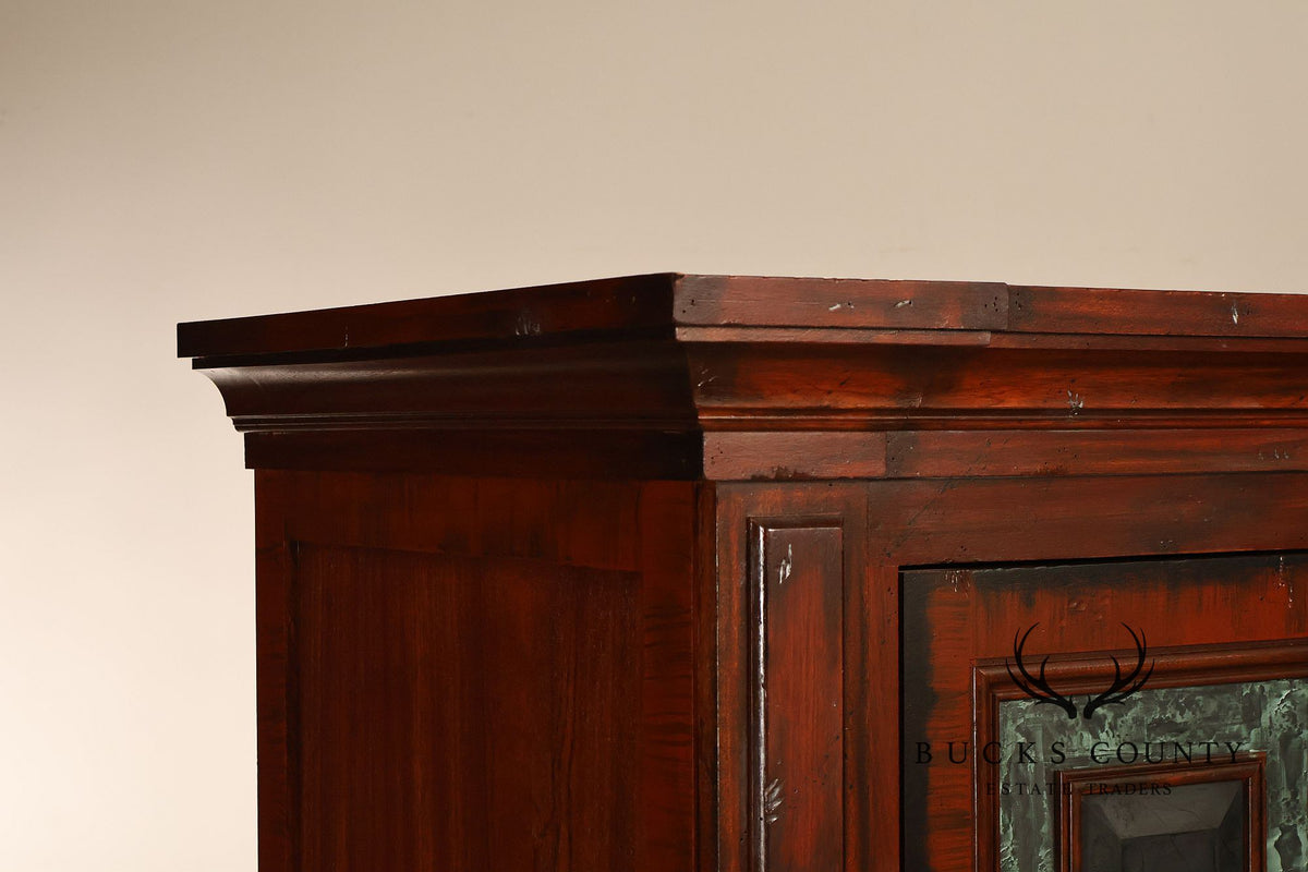 Custom Made Pair Of Custom Mahogany Cabinets With Faux Stone Inlay