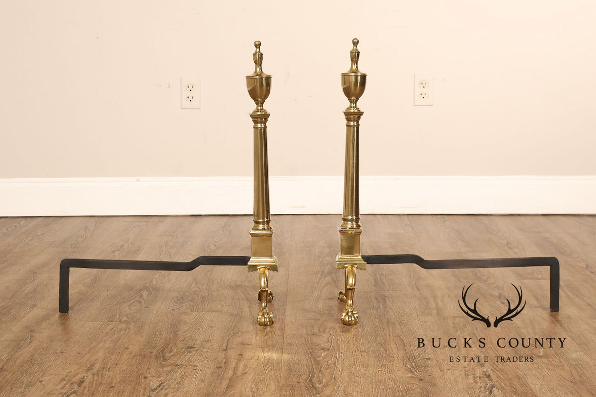 Federal Style Pair Of Brass Andirons