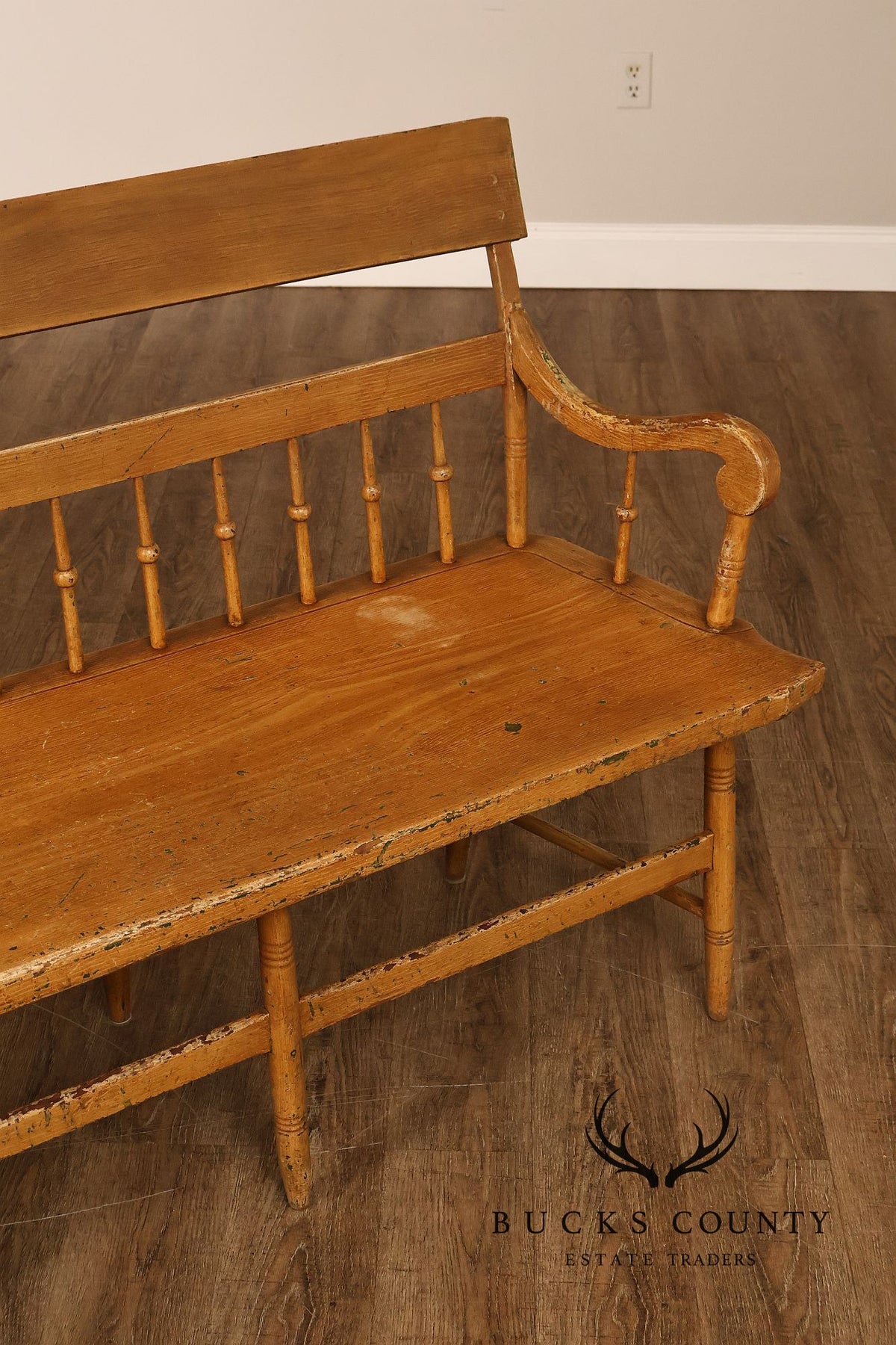 Antique Grain Painted American Deacons Bench