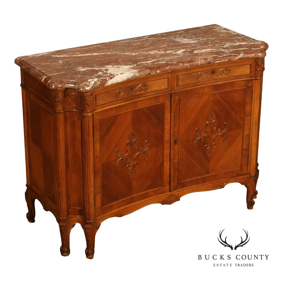 1920's French Louis XV Style Satinwood Marble Top Server