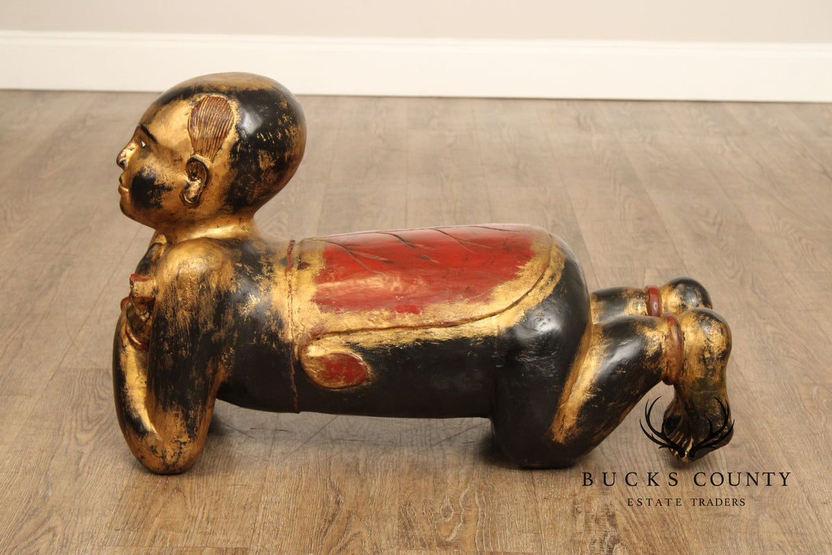 Vintage Thai Giltwood Temple Figure Stool