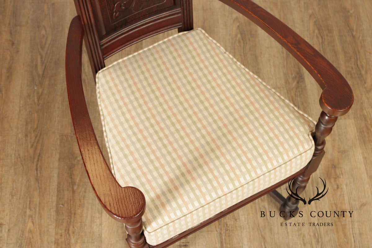 English Traditional Carved Oak Throne Chair