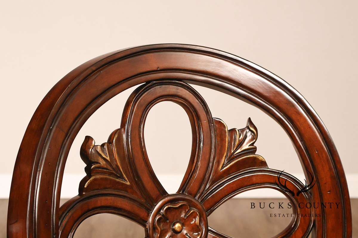 Quality Set Of Four  Carved Mahogany Swivel Bar Stools