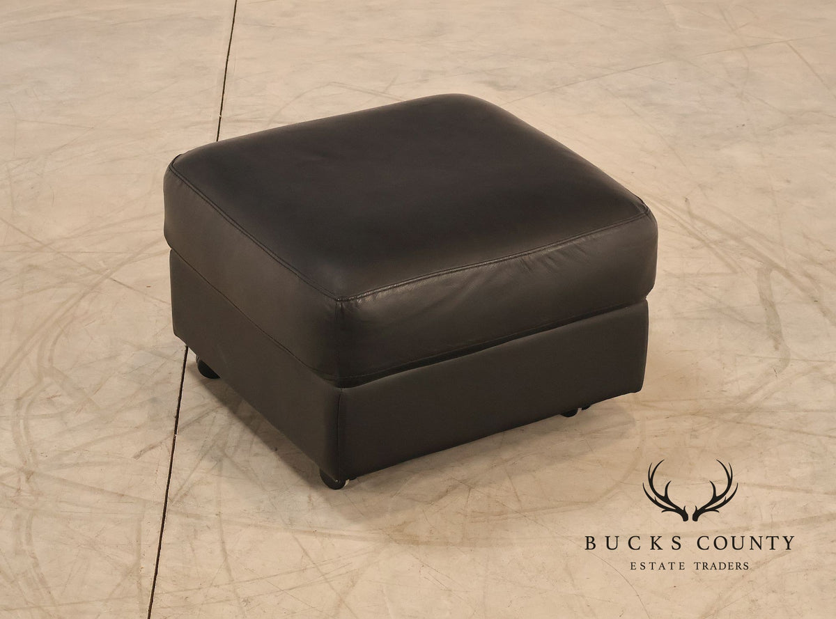 Brazialian Black Leather Modern Square Ottoman On Casters By Italsofa Bahia Ltda