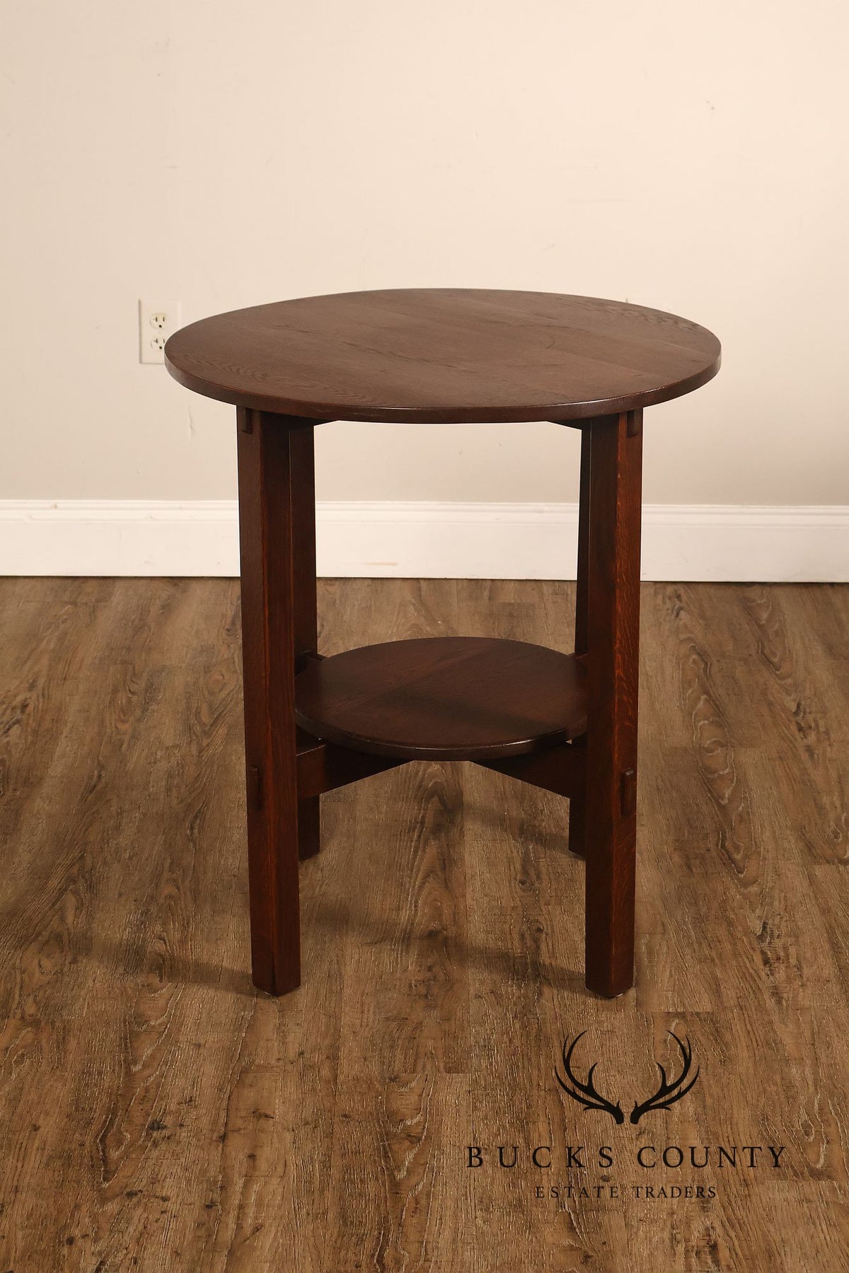 Antique Arts And Crafts Oak Round Side Table