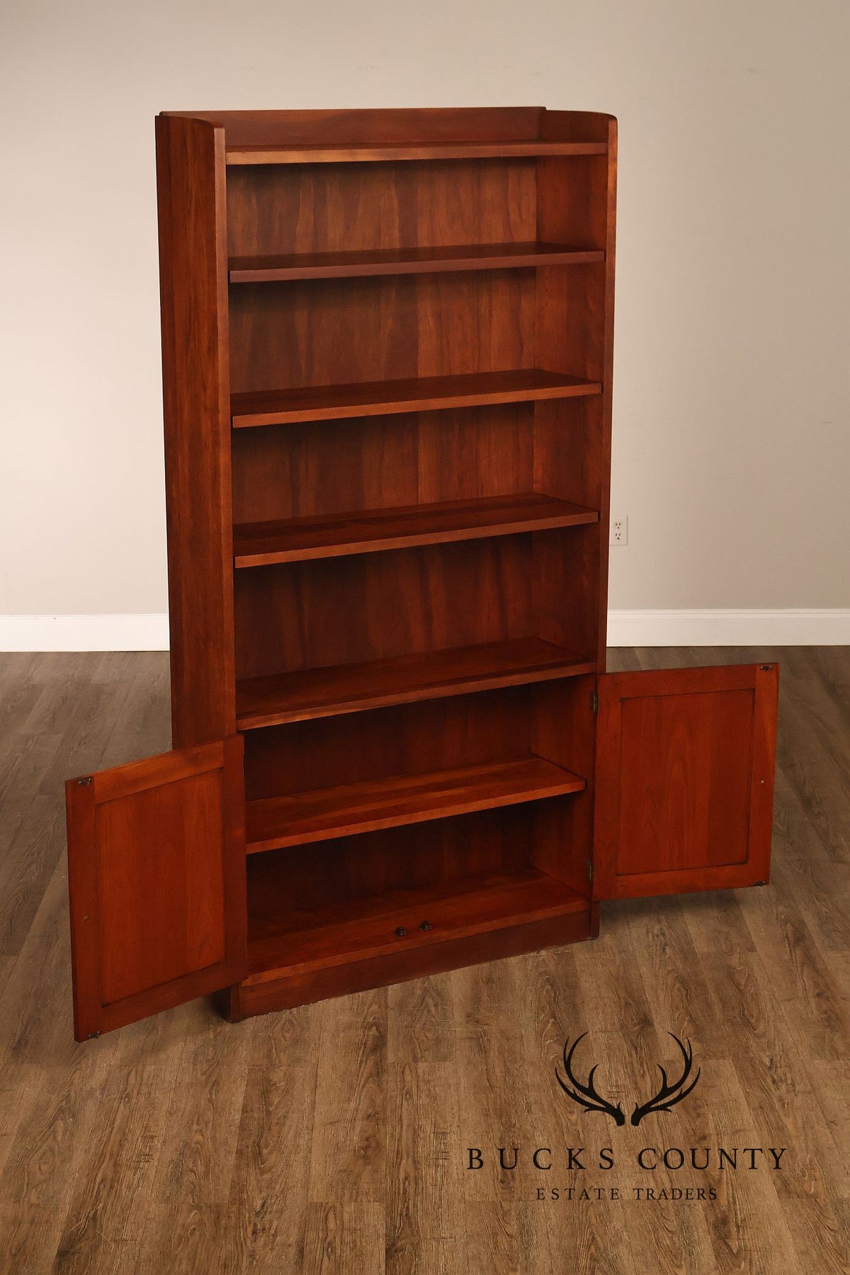 Stickley Mission Style Cherry Open Bookcase With Lower Cabinet