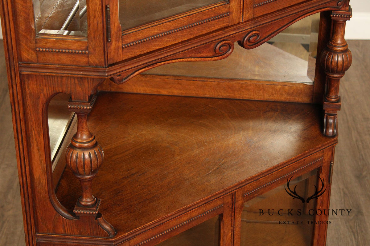 Antique Victorian Oak Corner China Cabinet