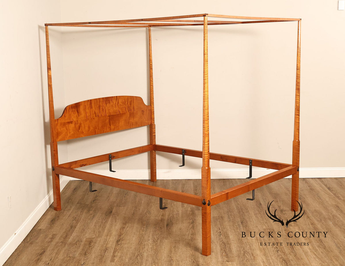 Bench Made Tiger Maple Queen Size Four Poster Canopy Bed