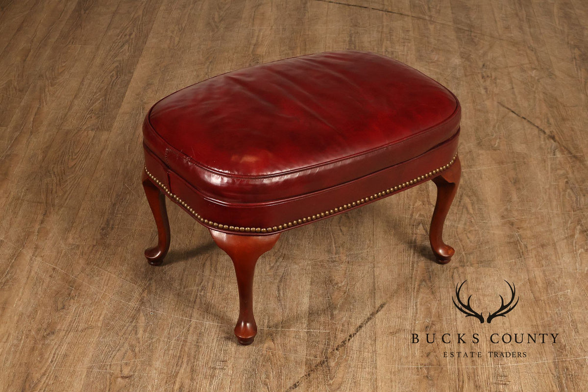Hickory Chair Queen Anne Style Oxblood Leather Ottoman