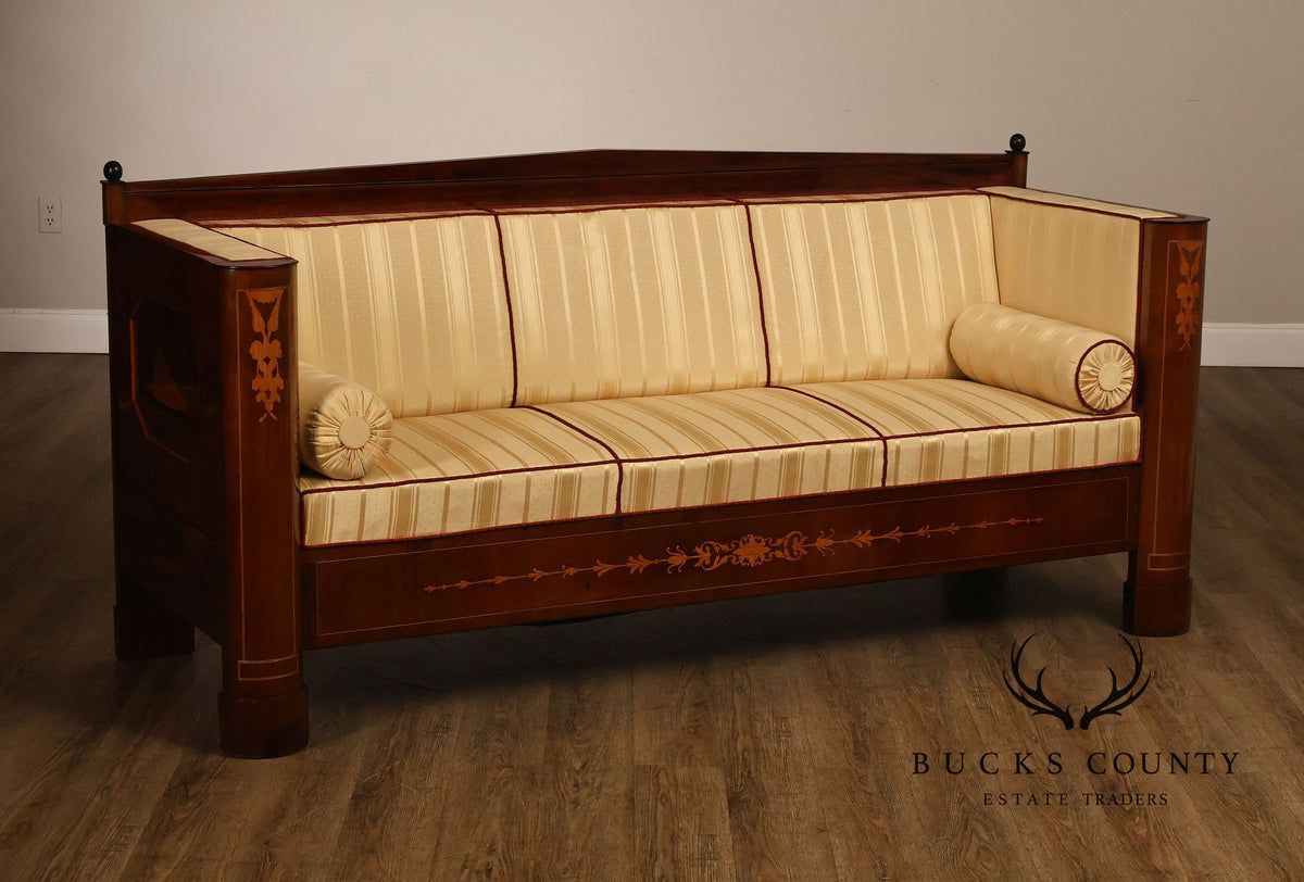 Biedermeier Style Antique Inlaid Mahogany Box Sofa