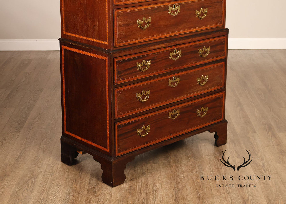 Antique Georgian Style Inlaid Mahogany Chest On Chest