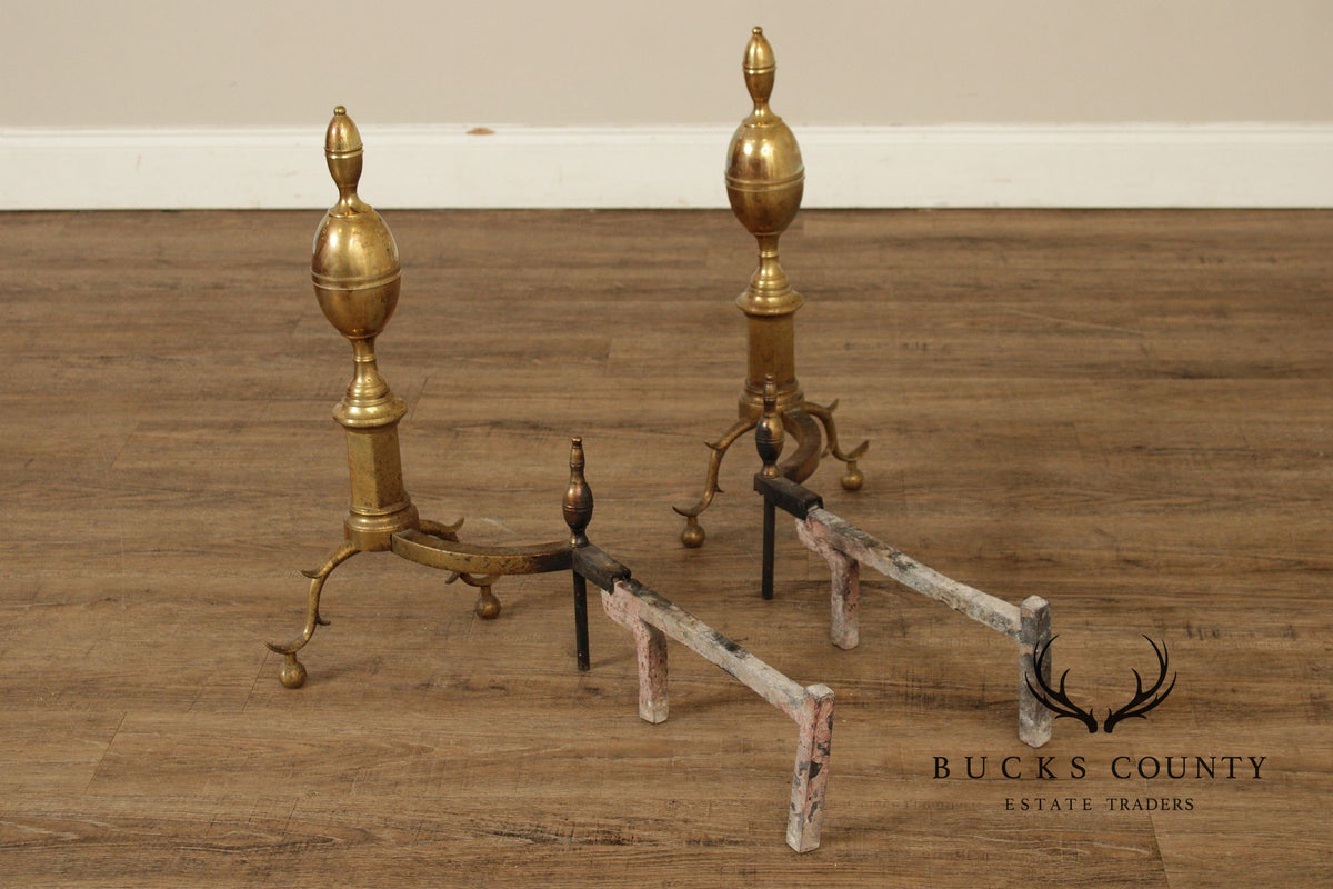 Vintage Federal Style Pair of Brass Andirons