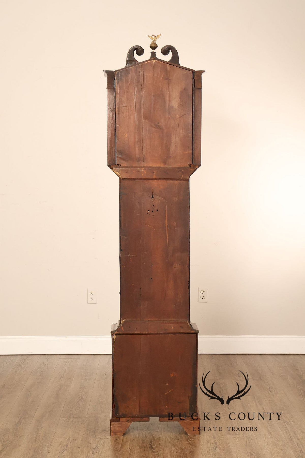 Antique Mahogany Tall Case Grandfather Clock With Painted Dial By Dundee