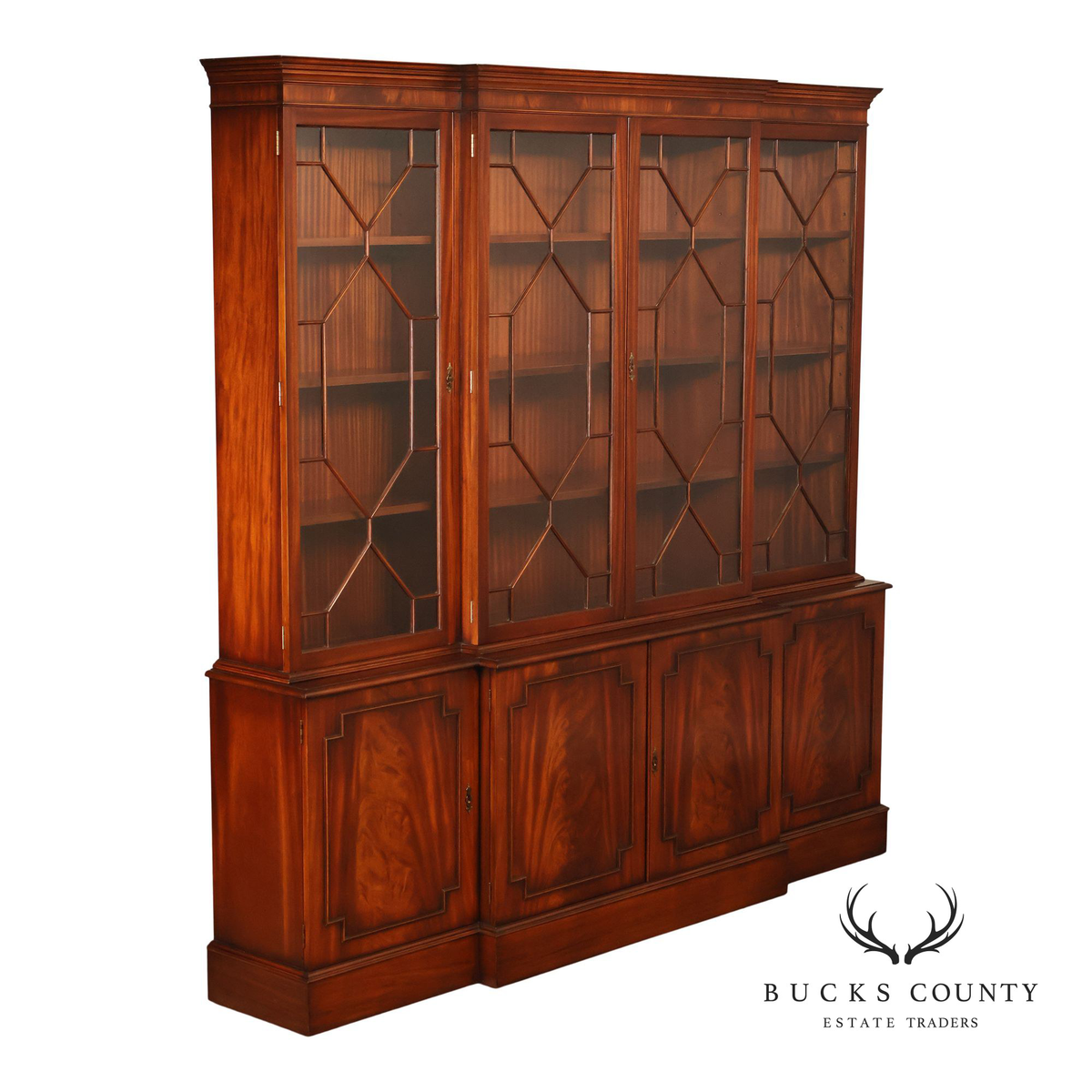 Georgian Style English Mahogany Four Door Bookcase Breakfront